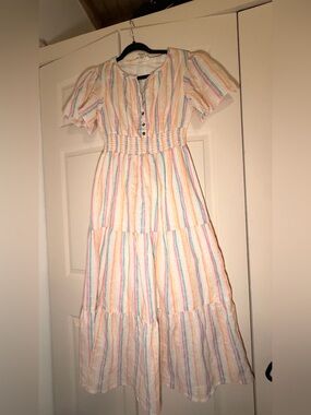 Striped Tiered Maxi Dress in Multicolor - Smocked Waist